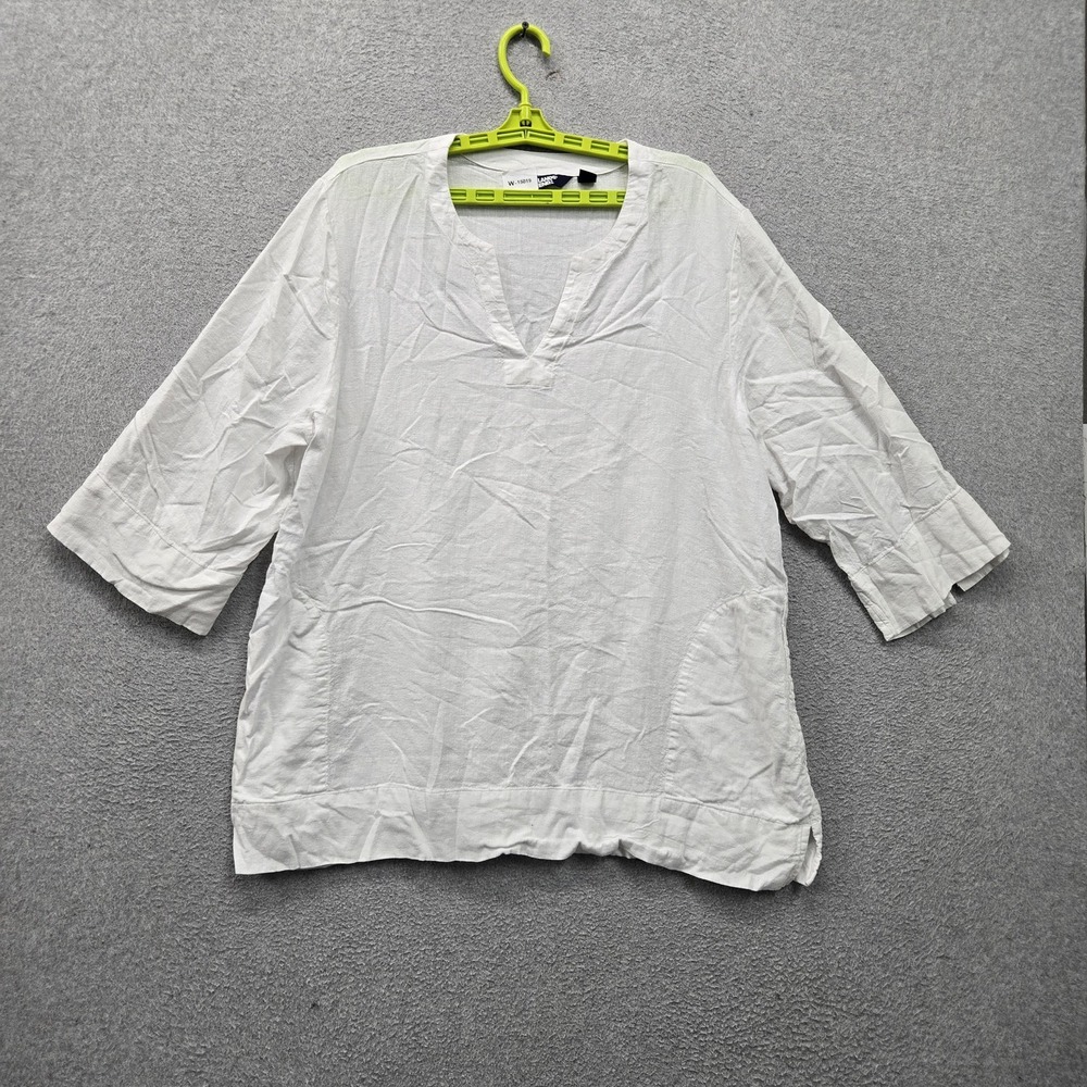 Lands' End Men Button Up Shirt XXL White Linen Viscose 3/4 Sleeve